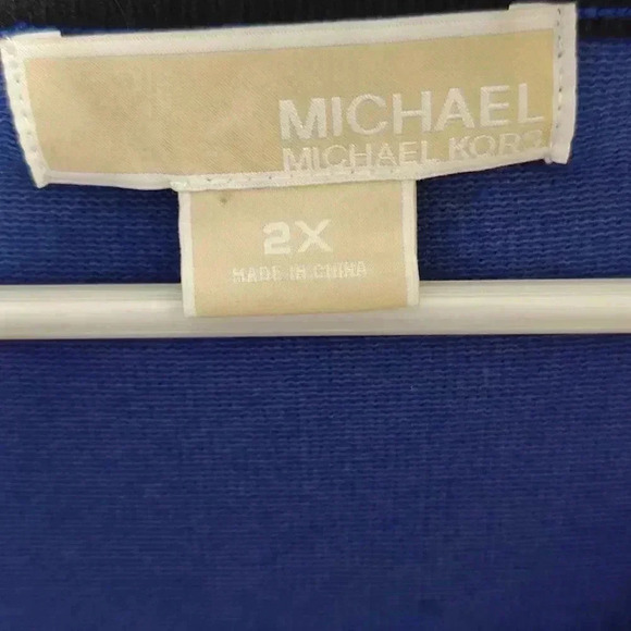 Michael Kors Cardigan 2X Abstract Plaid Button Down Sweater Royal Blue 3/4 Sleev - Picture 4 of 10